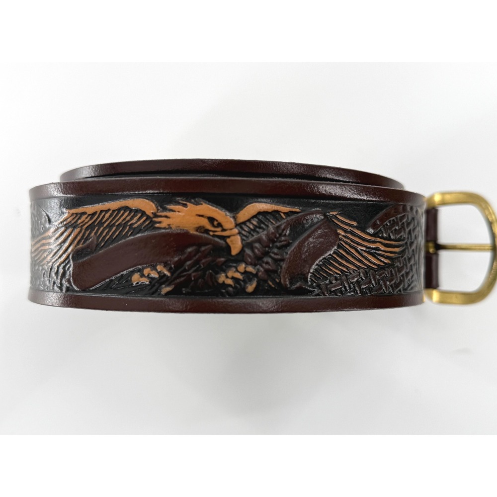 VTG 70''s Wrangler HandTooled Eagle Embossed LeatherBelt Mens 46 (52"L) 
Western